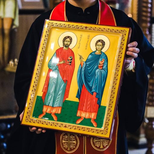 Передача иконы Маркиана и Мартирия в дар храму Троицы Живоначальной в Химках